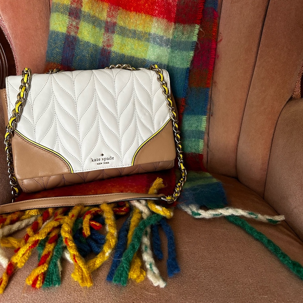 Kate Spade White and Tan Quilted Shoulder Bag